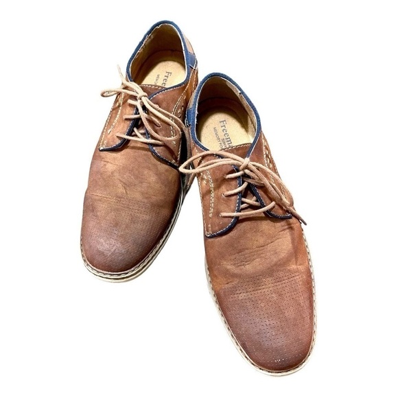 FREEMAN,SAWYER, MENS LACEUP OXFORDS. BROWN SUEDE WITH NAVY BLUE TRIM.SIZE 8 1/2M - Picture 4 of 7